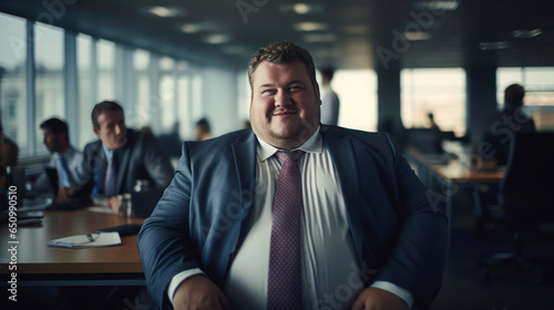 The chubby businessman enjoying the office