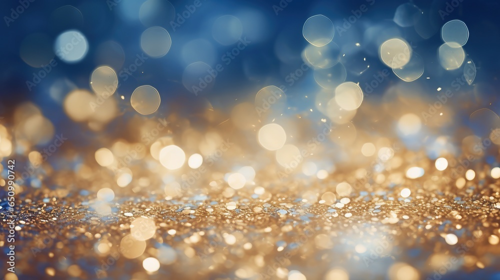 Blue and gold glittering bokeh background for New year 2024 and holidays celebration, Generative ai Blue and gold glittering bokeh background for New year 2024 and holidays celebration, Generative ai