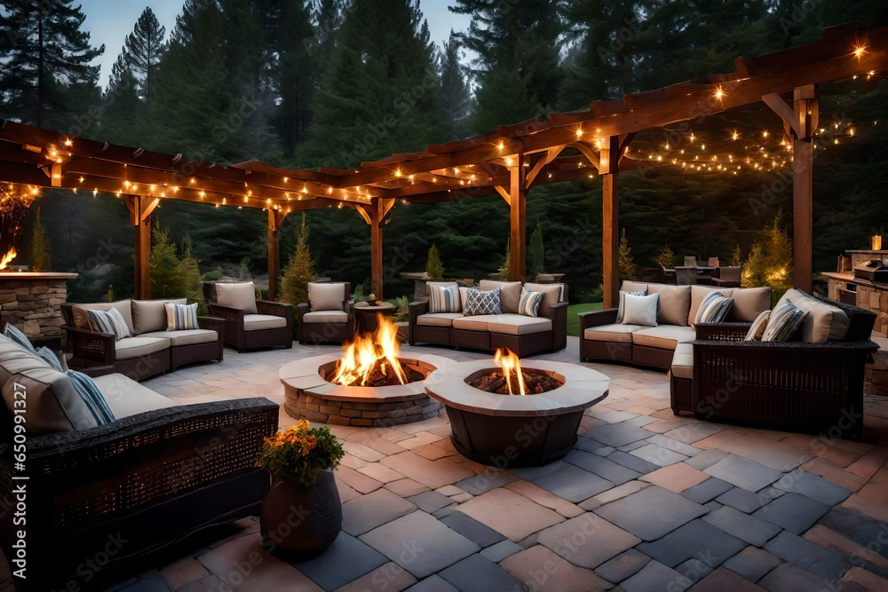 a picture of the outdoor fireplace or fire pit area with cozy seating.