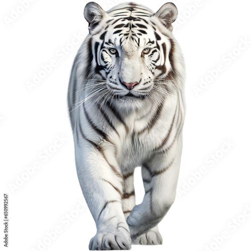 Strong white tiger walking isolated on transparent