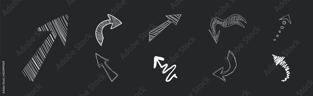 White Chalk Arrows Design Elements on Black Background Vector Set White Chalk Arrows Design Elements on Black Background Vector Set
