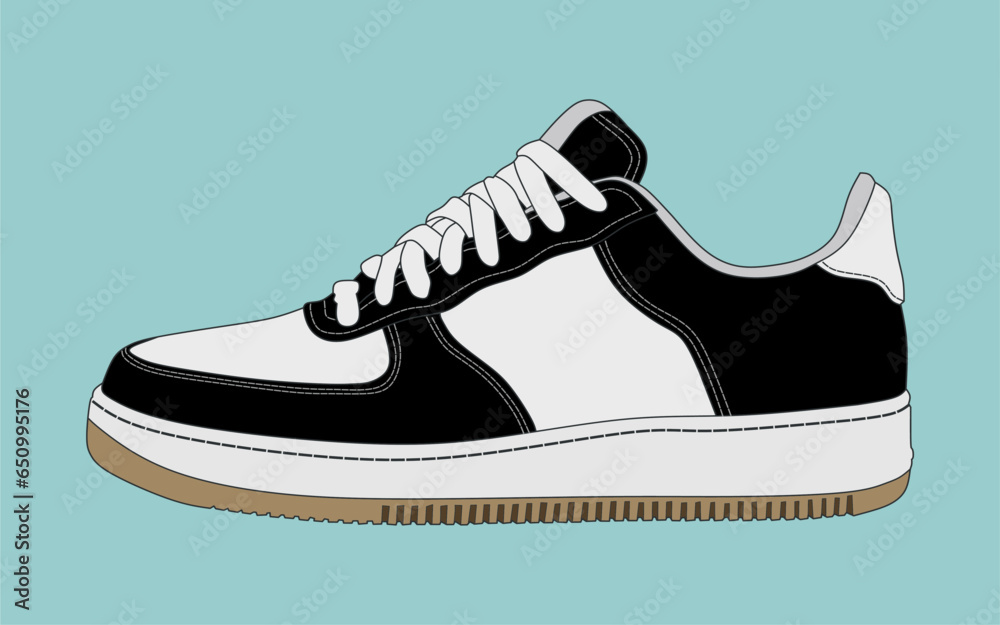 sneaker shoes vector illustration. Sneakers in flat style. Sneakers side view , outline vector doodle illustration ,drawing book