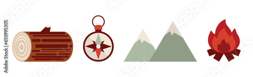 Camping Tourism Icon and Adventure Object Vector Set