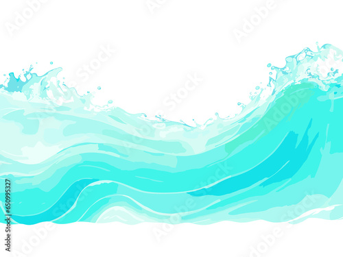 Transparent ocean water wave copy space for text. Isolated blue, teal, turquoise happy cartoon wave for pool party or ocean beach travel. Web banner, backdrop, background , Vector graphic