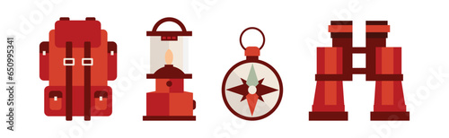 Camping Tourism Icon and Adventure Object Vector Set