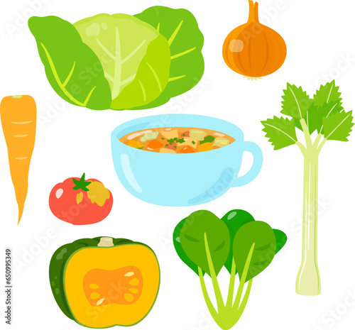 野菜スープと材料の野菜