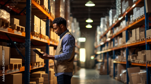 Logistics worker. Man working in a large distribution warehouse.