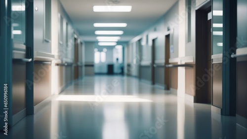 Hospital hallway  reception clinic. Unfocused background