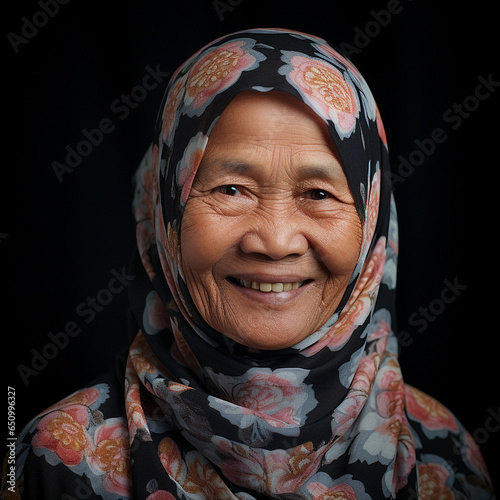 Portrait of indonesian senior woman in muslimah jihab photo