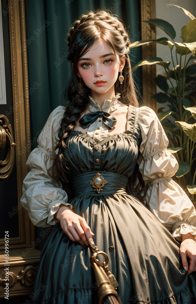 Historical of the Victorian era. Portrait of an elegant woman in ...