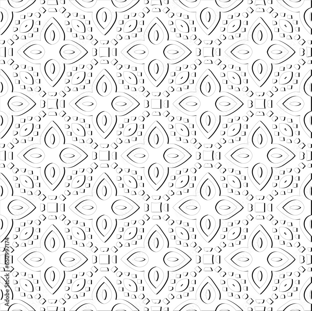 Abstract background with figures from lines. Black and white texture for web page, textures, card, poster, fabric, textile. Monochrome pattern. Repeating design. Abstract background with figures from lines. Black and white texture for web page, textures, card, poster, fabric, textile. Monochrome pattern. Repeating design.