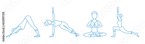 Woman Yoga Pose Line Icon for Body Stretching Exercises Vector Set