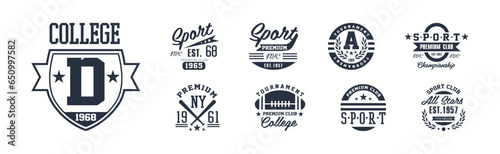 College Sport Premium Club and Tournament Emblem Vector Set