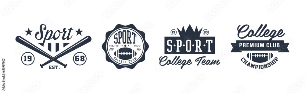 College Sport Premium Club and Tournament Emblem Vector Set College Sport Premium Club and Tournament Emblem Vector Set