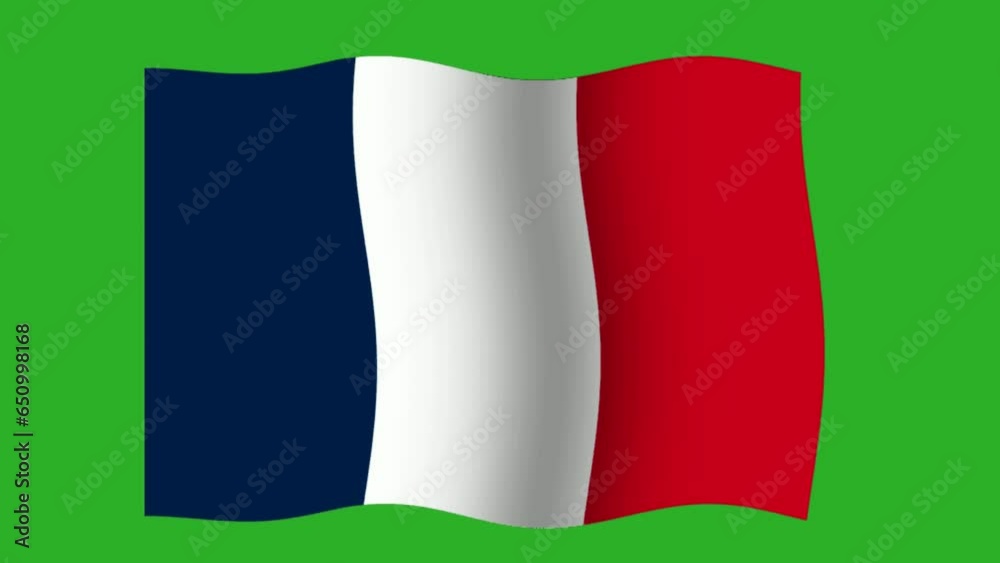 France flag waving, with green screen background. France flag waving, with green screen background.