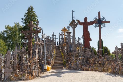 Hill of crosses, Kryziu kalnas, Lithuania. It is a famous religious site of catholic pilgrimage. photo