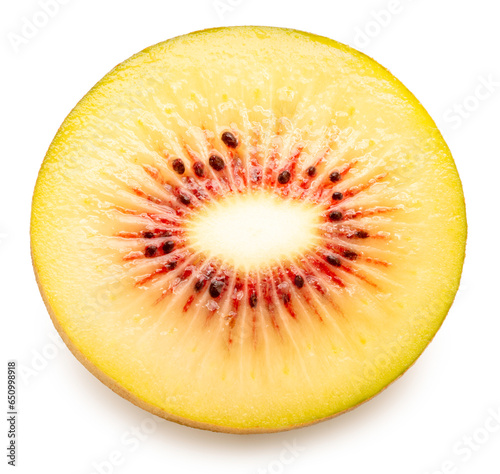 Red Kiwi fruit with leaf isolated on white background  Red Kiwi fruit on White Background With clipping path.