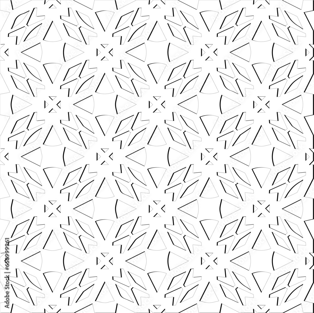 Abstract  background with figures from lines. Black and white texture for web page, textures, card, poster, fabric, textile. Monochrome pattern. Repeating design.