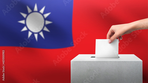 Canvastavla Woman puts ballot paper in voting box on TAIWAN flag background