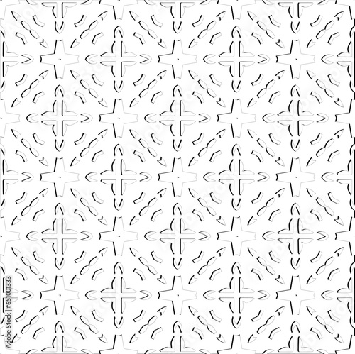 Abstract background with figures from lines. Black and white texture for web page, textures, card, poster, fabric, textile. Monochrome pattern. Repeating design.