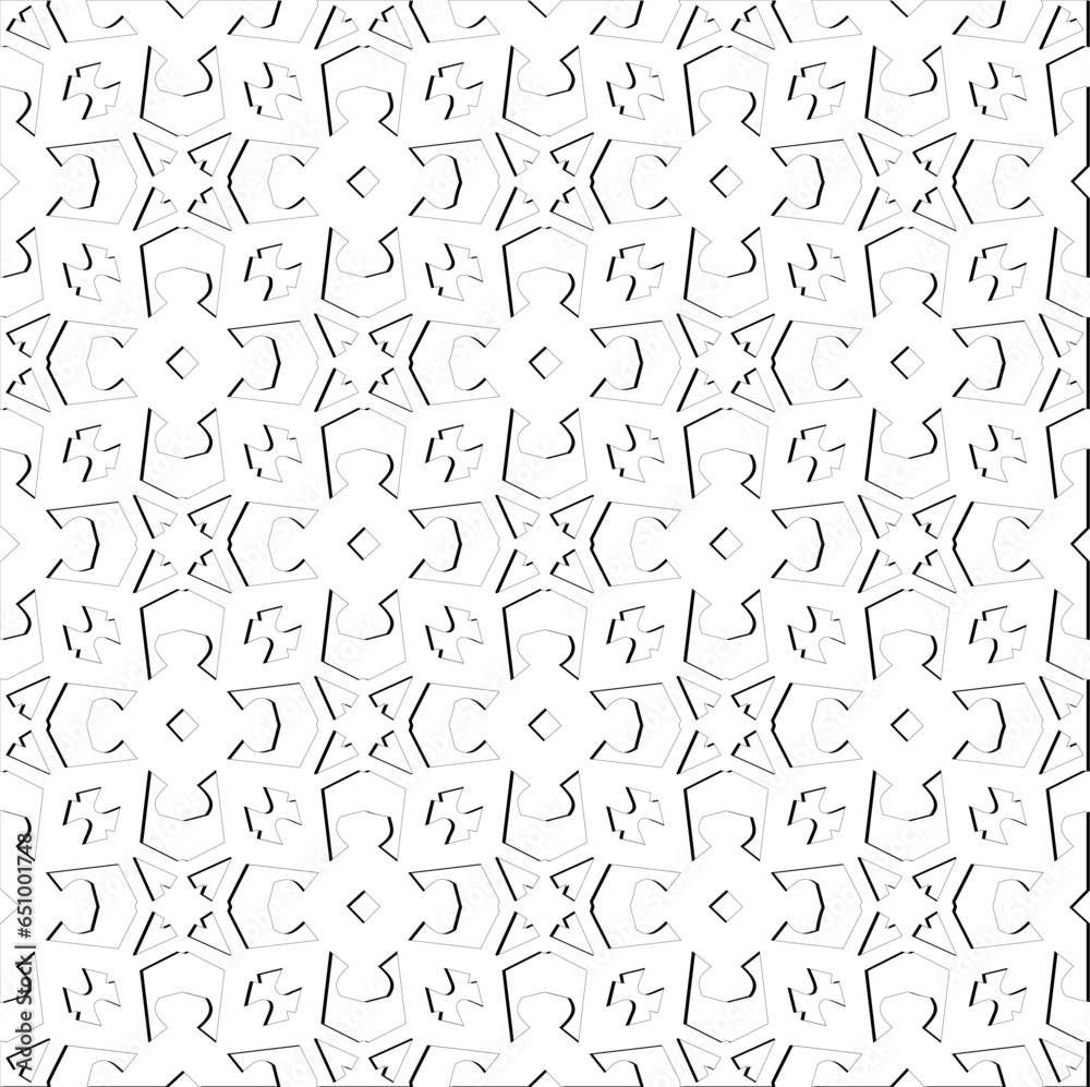 Abstract background with figures from lines. Black and white texture for web page, textures, card, poster, fabric, textile. Monochrome pattern. Repeating design. Abstract background with figures from lines. Black and white texture for web page, textures, card, poster, fabric, textile. Monochrome pattern. Repeating design.