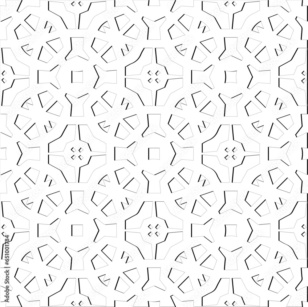 Abstract  background with figures from lines. Black and white texture for web page, textures, card, poster, fabric, textile. Monochrome pattern. Repeating design.