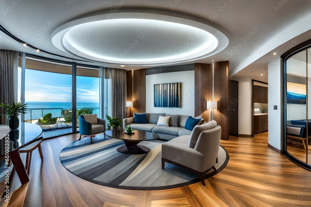 Full spherical seamless hdr panorama 360 degrees view in interior of modern flat apartment living room - obrazy, fototapety, plakaty 