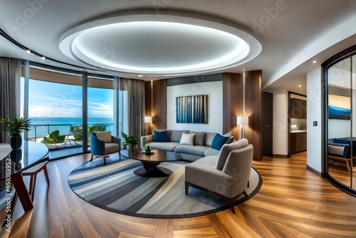 Full spherical seamless hdr panorama 360 degrees view in interior of modern flat apartment living room