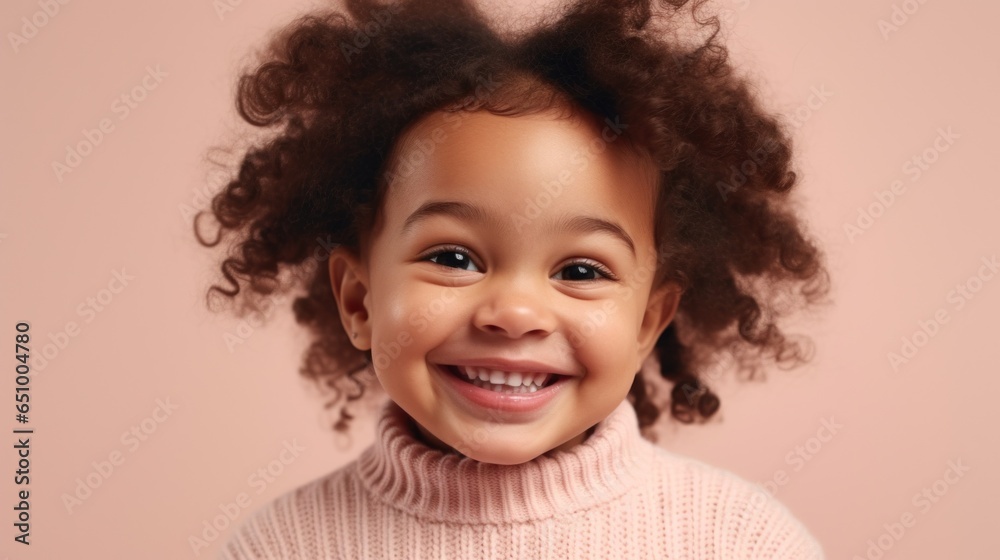 Happy African American toddler girl on a light beige studio backdrop. Happy African American toddler girl on a light beige studio backdrop.