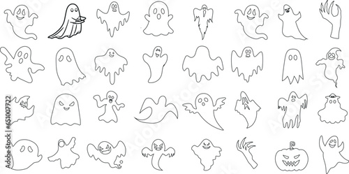 Halloween ghost line art  Celebrate Halloween with this spooky ghost line art vector illustration. Perfect for creating Halloween themed invitations  cards  social media posts  and more