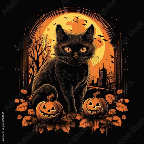 halloween background with cat and pumpkin