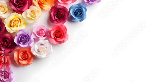 vibrant roses on copy spacing white background. Ai generate 