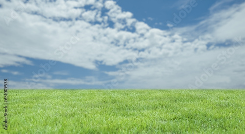 河川敷の土手、高台さわやかな青空と緑の草原・芝生の背景壁紙 アウトドア・スポーツ・行楽・レジャー・旅行・遠足・運動会の背景