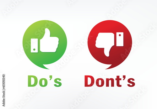 Do's and don't good and bad icon check negative positive list true wrong, like vs dislike
