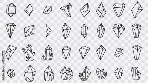 Jewel quartz crystal thin line icon set. Outline sign of treasure gem. Mineral linear icons includes ruby, sapphire topaz, emerald. Simple amethyst crystal symbol isolated. Diamond vector Illustration © Oleg