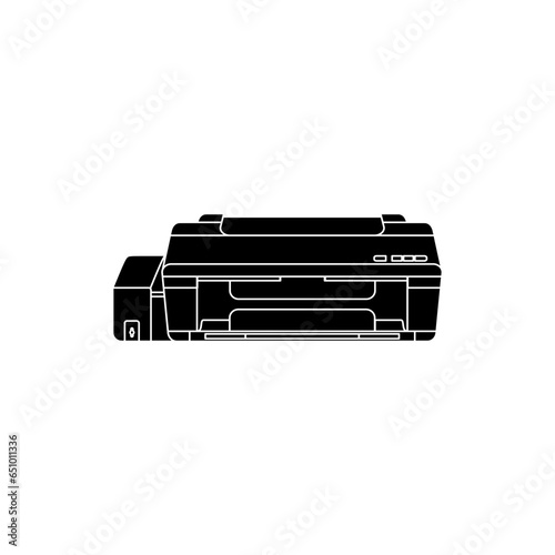 Large Inkjet Printer in black fill silhouette icon. Trendy style vector illustration of A3 ink tank printer for office and business. Editable graphic resources for many purposes.