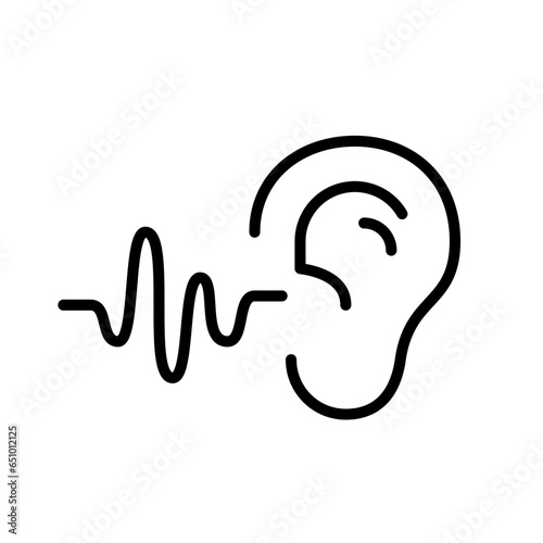 Sound waves coming into an ear. Pixel perfect, editable stroke icon