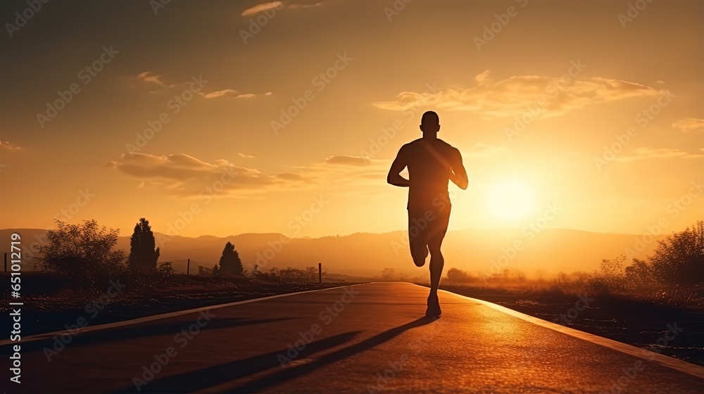 Silhouette Man Running IN Sunset