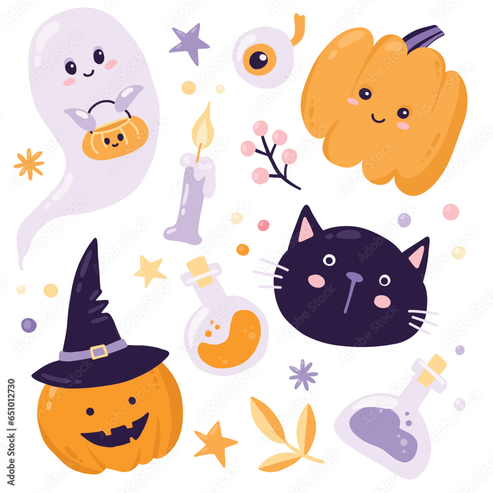Happy Halloween childish collection with design elements Happy Halloween childish collection with design elements
