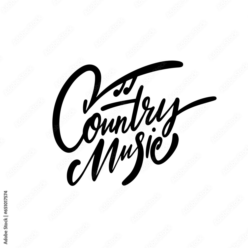 Obraz premium Country Music calligraphy phrase. Black color sign vector.