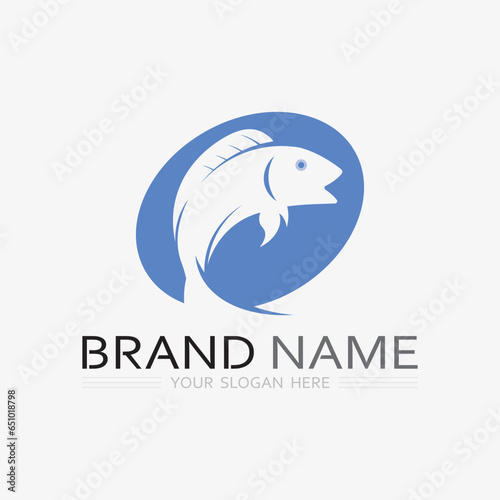 Fish abstract icon design logo template Creative vector symbol of fishing club or online shop.