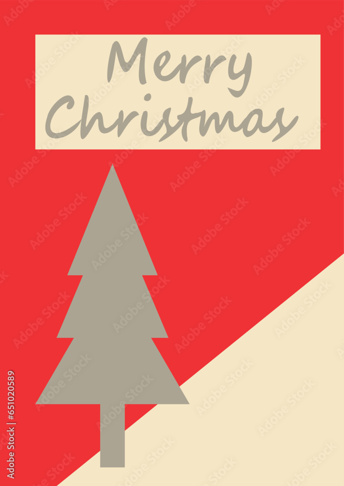 Vector template Christmas greeting card, red card with Christmas tree