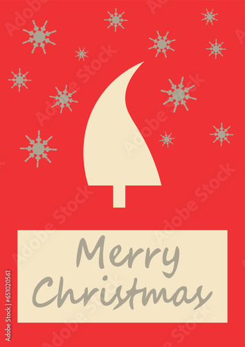 Vector template Christmas greeting card, red card with Christmas tree