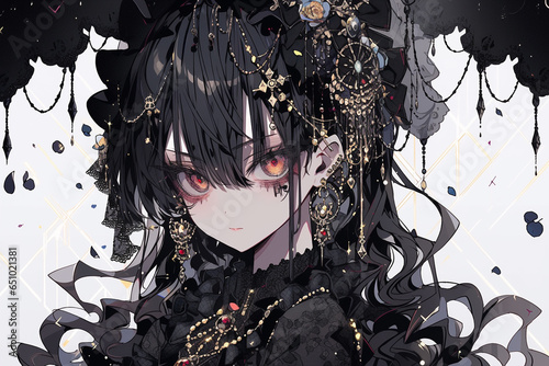 A Anime Girl With Black Hair And Red Eyes photo