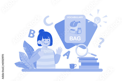 A student uses flashcards to memorize vocabulary words.