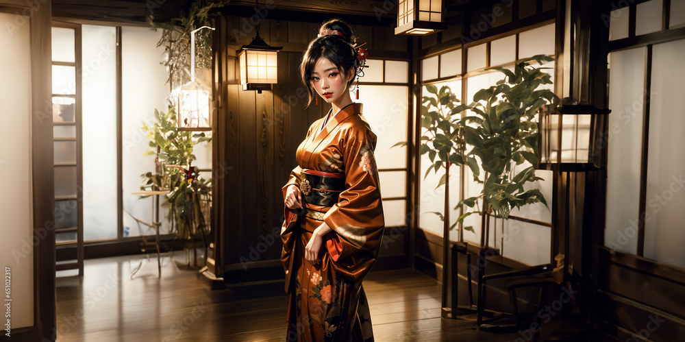 elegant girl in a classic traditional dress Japanese kimono