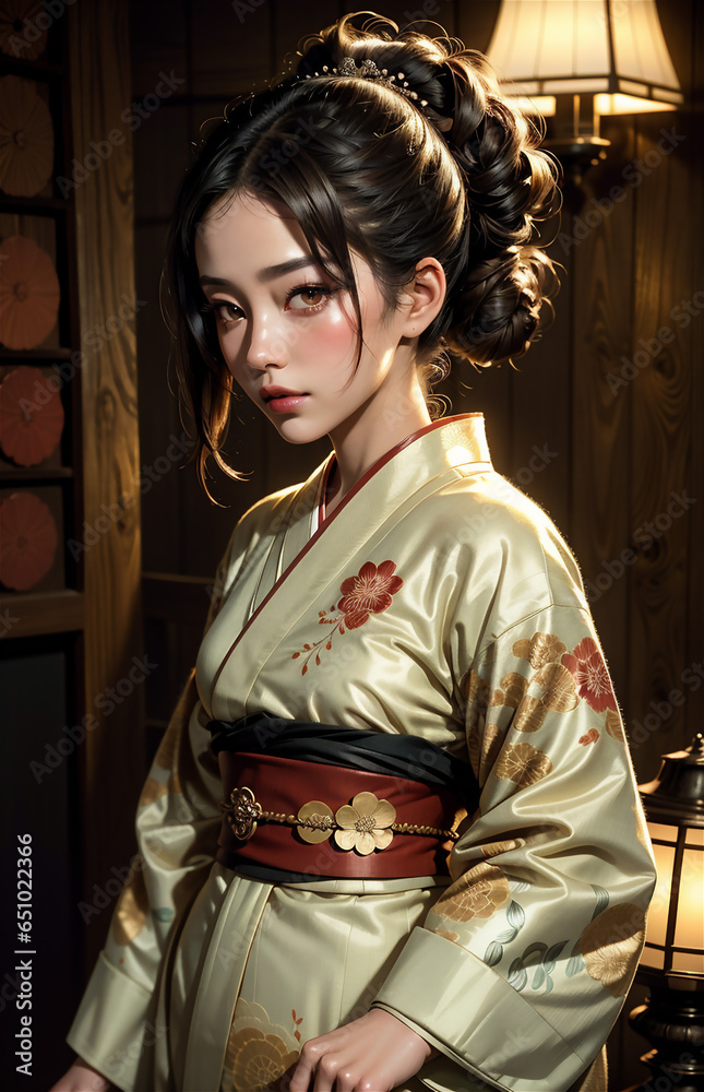 elegant girl in a classic traditional dress Japanese kimono elegant girl in a classic traditional dress Japanese kimono