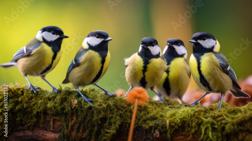 Group of great tit birds closeup © Venka