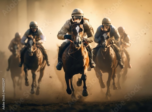 A group of jockeys with horses © cherezoff