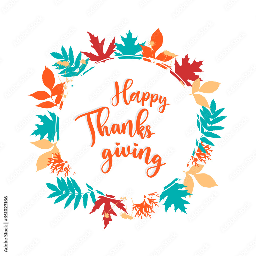 Autumn happy thanksgiving circle background with falling autumn leaves. Vector illustration Autumn happy thanksgiving circle background with falling autumn leaves. Vector illustration